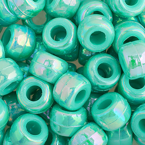 Plastic Pony Bead Mix, 6x9mm in Opaque Green, 1000 Beads
