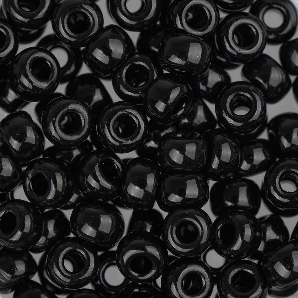 Glass Seed Beads, Black, round - Opaque, Size: about 4mm, hole 1.5mm - 30  grams