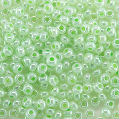 8/0 Czech Seed Beads #37154V Light Green Ceylon 22g