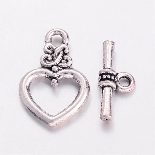 Toggle Clasp Antique Silver Heart 10/pk