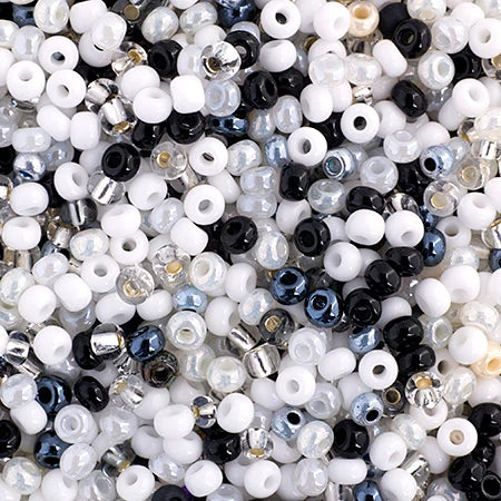 8/0 Czech Seed Beads #0102V Black/White Multi Mix 22g