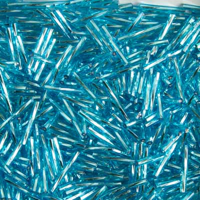 20mm Twisted Czech Bugle Beads Silver Lined Aqua 25g Bag