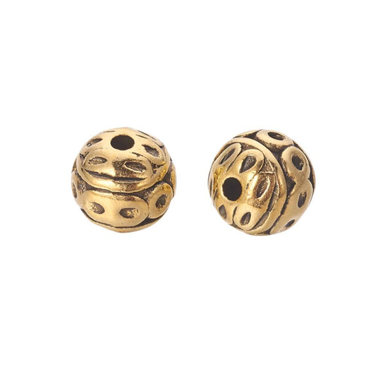 Round 8mm Textured, Antique  Gold Beads 10/pk