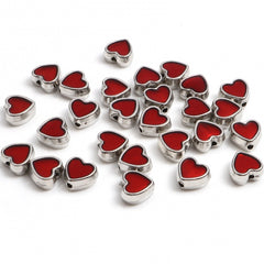 Heart 8mm, Red Nickel Metal Beads 5/pk