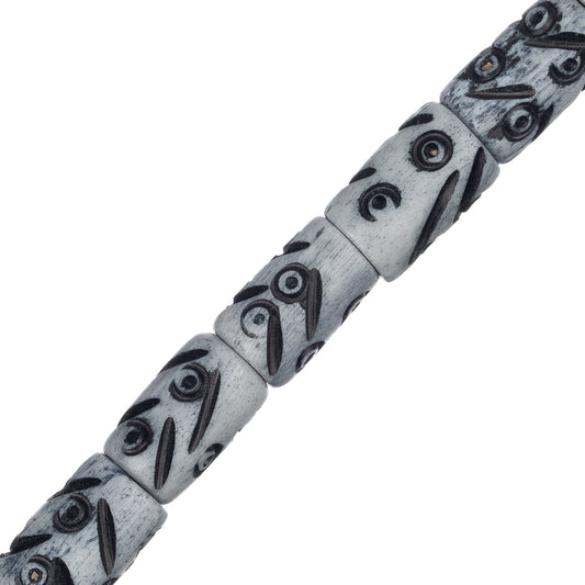 Bone Carved Tube .5" White Black 16/Str