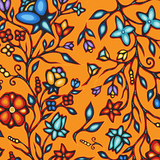 Ojibway Florals 2 Orange 100% Cotton - Price Per Half Yard