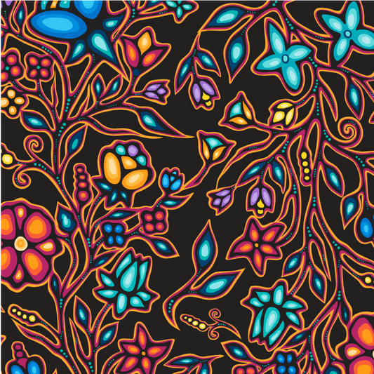 Ojibway Florals 2 Black 100% Cotton - Price Per Half Yard