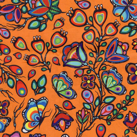 Ojibway Florals 5 Orange 100% Cotton - Price Per Half Yard