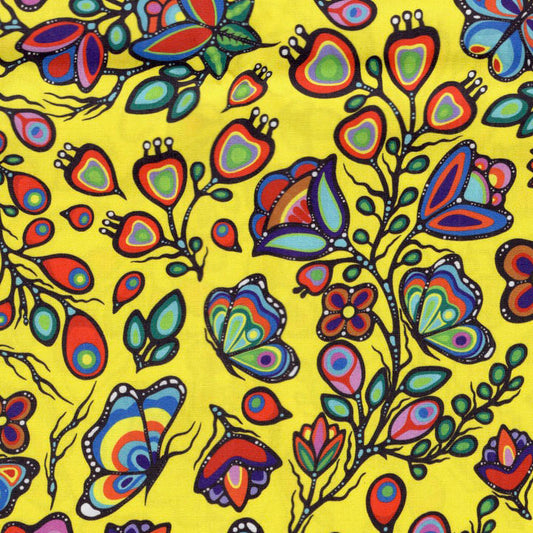 Ojibway Florals 5 Yellow 100% Cotton - Price Per Half Yard