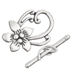 Toggle Clasp Antique Silver Flower Vine 5/pk