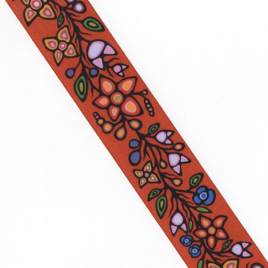 1 1/2" Ojibway Florals Dark Red Printed Ribbon - Per Yard