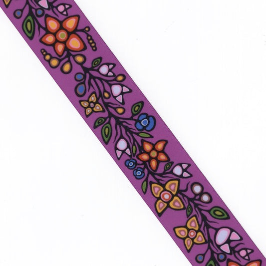 1 1/2" Ojibway Florals Magenta Printed Ribbon - Per Yard