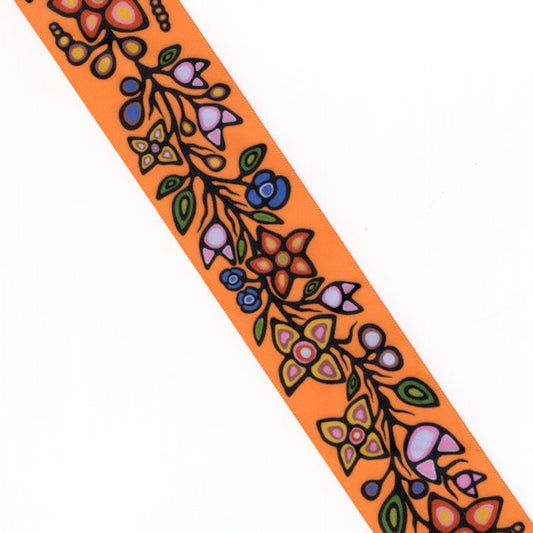 1 1/2" Ojibway Florals Orange Printed Ribbon - Per Yard