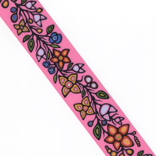 1 1/2" Ojibway Florals Pink Printed Ribbon - Per Yard