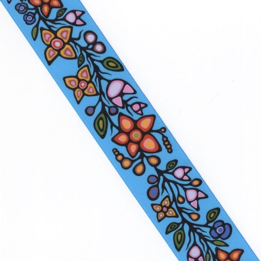 1 1/2" Ojibway Florals Turquoise Printed Ribbon - Per Yard