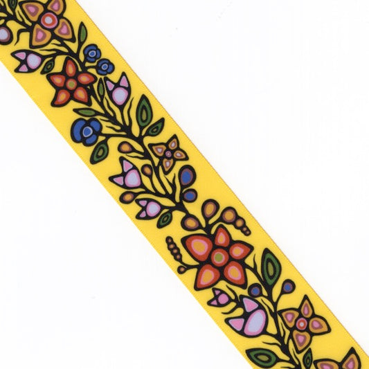 1 1/2" Ojibway Florals Yellow Printed Ribbon - Per Yard