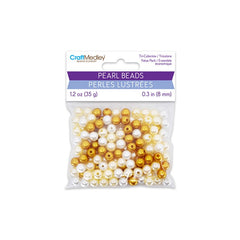 Pearl Beads 8mm Gloss Tri-Colormix Gold 35g