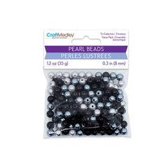 Pearl Beads 8mm Gloss Tri-Colormix Black 35g