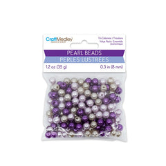 Pearl Beads 8mm Gloss Tri-Colormix Purple 35g