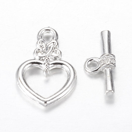 Toggle Clasp Silver Heart 10/pk