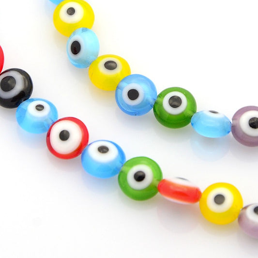 Evil Eye Glass Beads 6mm Flat Round 68/Strand