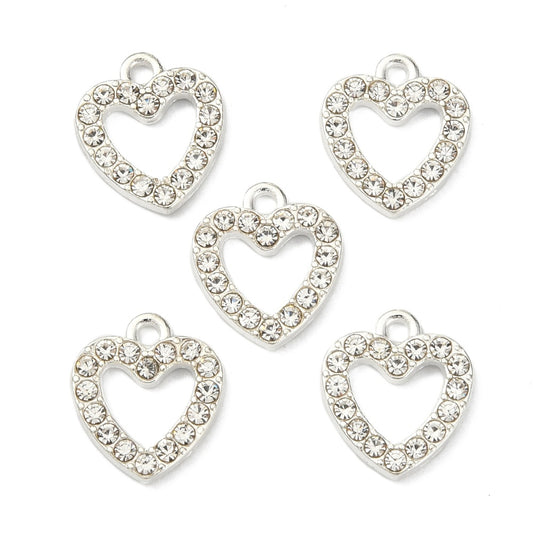 1/2" Silver Heart Rhinestone Charm 5/pk