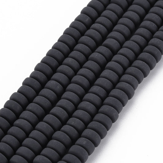 3x6mm Polymer Clay Beads, Black 15-16" Strand