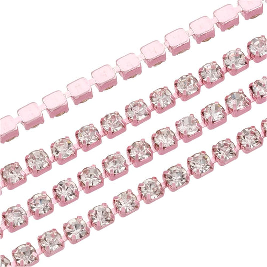 Metal 2mm Pink Rhinestone Banding by the Yard