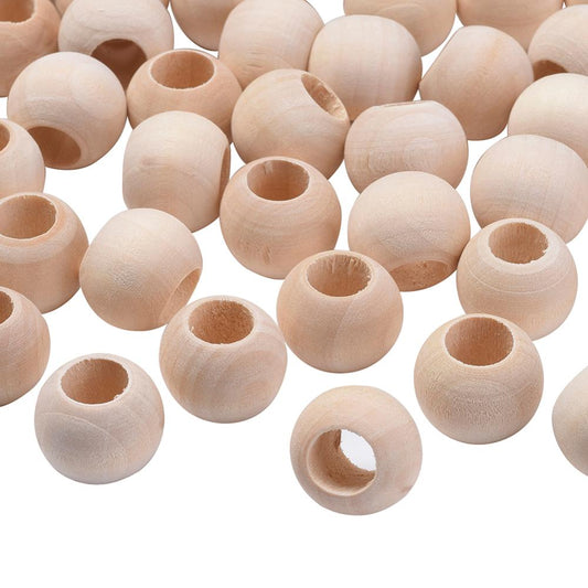 20mm Large Round Natural Wood Beads 10/pk