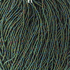 11/0 Czech Seed Beads #35029 Opaque Green AB 6 Strand Hank