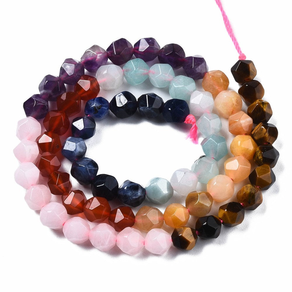 6mm Chakra Mix (Natural) Star Cut Beads 15-16