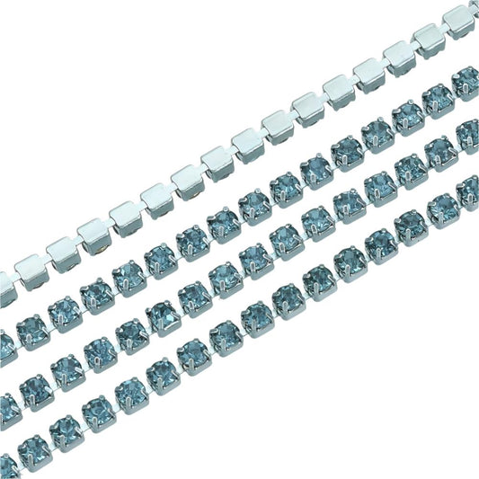 Metal 2mm Aquamarine Rhinestone Banding by the Yard