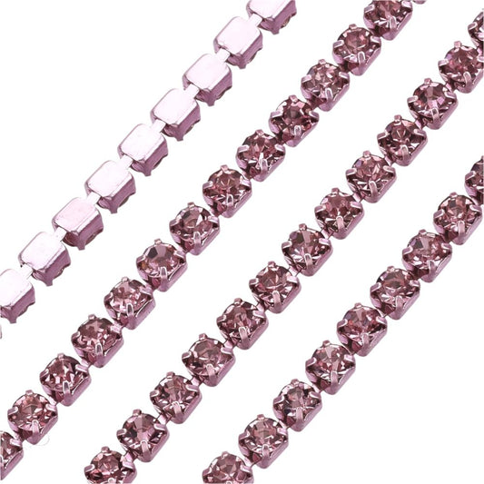 Metal 2mm Light Rose Rhinestone Banding by the Yard