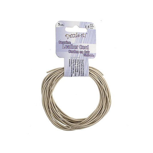 1.5mm Metallic Ivory Leather Cord 5yd