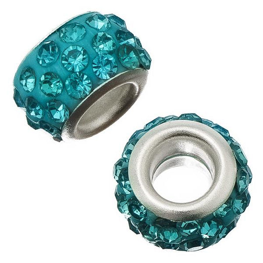 Barrel 12mm Rhinestone Bead, Aqua 5/pk