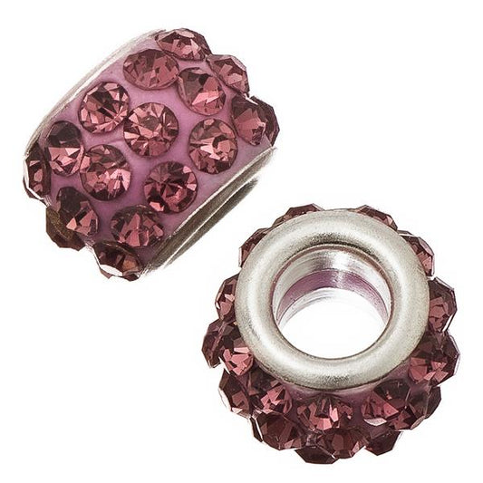 Barrel 12mm Rhinestone Bead, Lt Amethyst 5/pk