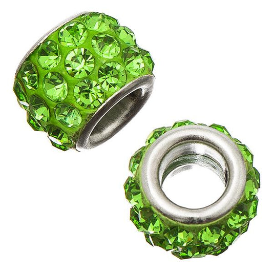 Barrel 12mm Rhinestone Bead, Peridot 5/pk