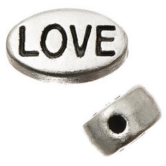 Oval 6x10mm, "Love" Metal Beads 10/pk