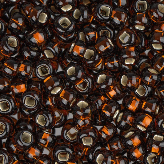 8/0 Czech Seed Beads #1703V Silver Lined Dark Brown 22g