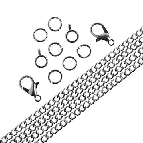 Chain & Findings Set Curb Chain 3mm Silver 36"