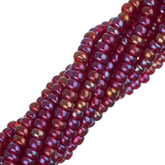 11/0 Czech Seed Beads #34953 Transparent Red AB 6 Strand Hank