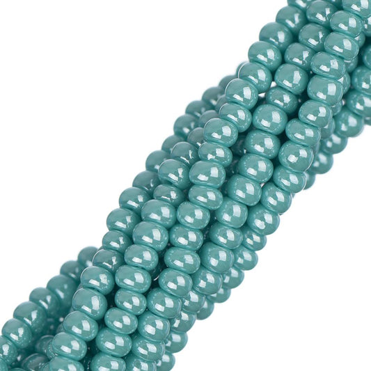 11/0 Czech Seed Beads #35042 Opaque Turquoise Luster 6 Strand Hank