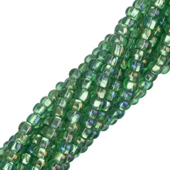 11/0 Czech Seed Beads #35063 Silver Lined Green Rainbow 6 Strand Hank