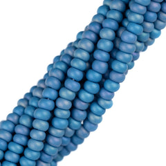 11/0 Czech Seed Beads #35064 Opaque Medium Blue AB Matte 6 Strand Hank