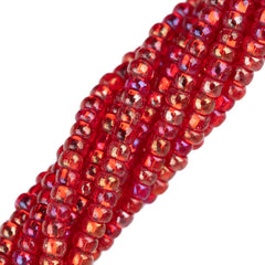 11/0 Czech Seed Beads #35074 Silver Lined Red Rainbow 6 Strand Hank