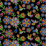 #640 Beaded Hummingbird Black 100% Cotton  - Price Per Half Yard