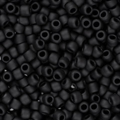 11/0 Toho Seed Beads #49F Opaque Frosted Jet 8-9g Vial