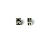 Cube 7mm, Letter "H" Ant Silver Metal Bead