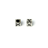 *Cube 7mm, Letter "X" Ant Silver Metal Bead