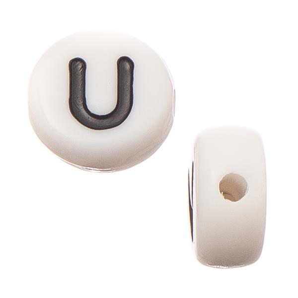 6mm Flat Round Letter "U" Beads 10/pk